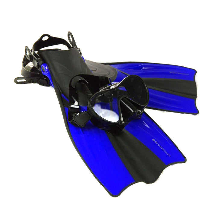 SHARKSKIN ADULT MASK, COMFORT SNORKEL & FIN SET WITH MESH BAG