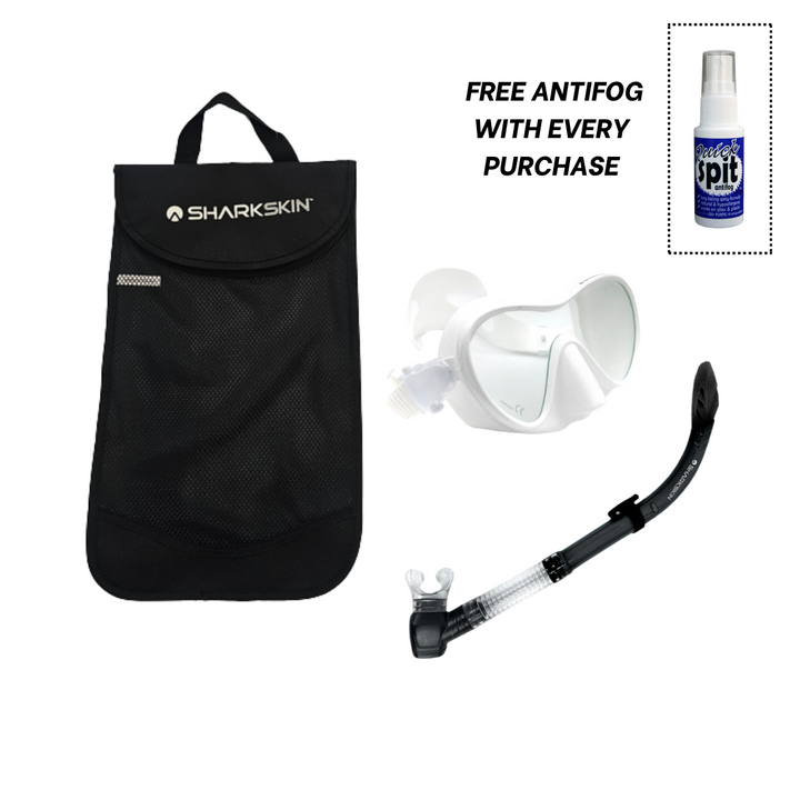 SHARKSKIN ADULT MASK & COMFORT SNORKEL SET WITH MESH BAG & ANTIFOG