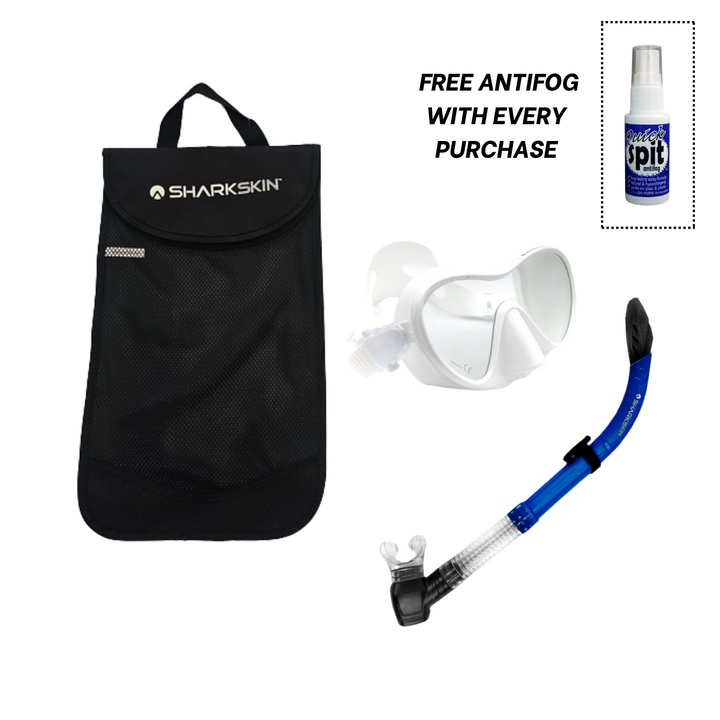 SHARKSKIN ADULT MASK & COMFORT SNORKEL SET WITH MESH BAG & ANTIFOG