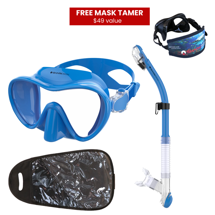 SHARKSKIN ADULT MASK & COMFORT DRY SNORKEL SET WITH MESH BAG