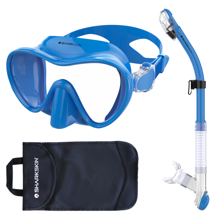 SHARKSKIN ADULT MASK & COMFORT DRY SNORKEL SET WITH MESH BAG