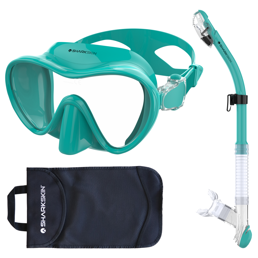 SHARKSKIN ADULT MASK & COMFORT DRY SNORKEL SET WITH MESH BAG