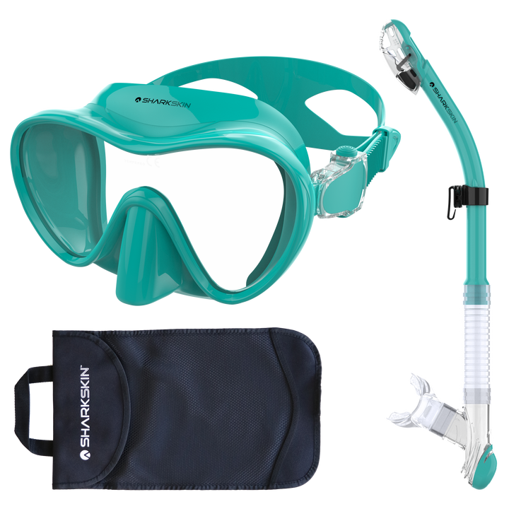 SHARKSKIN ADULT MASK & COMFORT DRY SNORKEL SET WITH MESH BAG