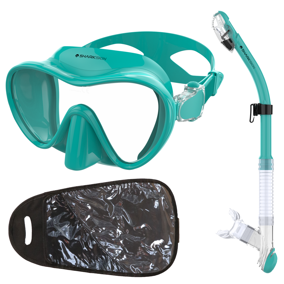 SHARKSKIN ADULT MASK & COMFORT DRY SNORKEL SET WITH MESH BAG